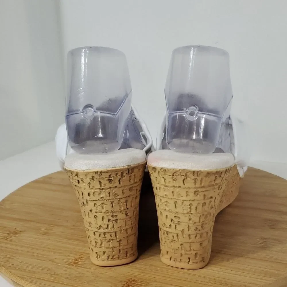 David Tate Loop Slide Sandals White Leather Slip On Wedge Women's Size 13